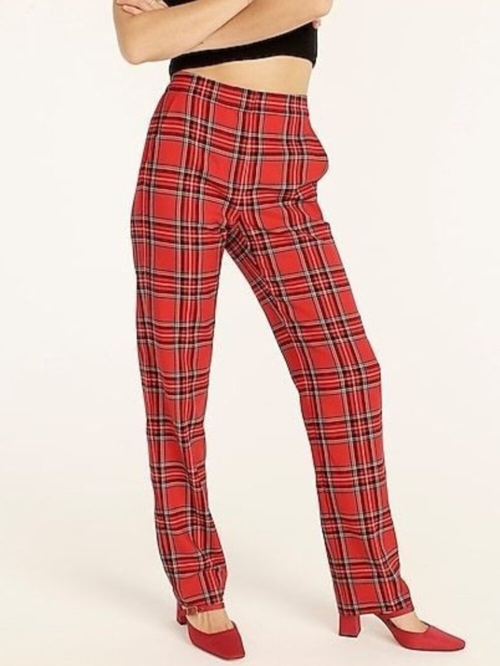 NWT J.Crew Full-Length Straight in Good Tidings Plaid Bi-Stretch Wool Pants 16T